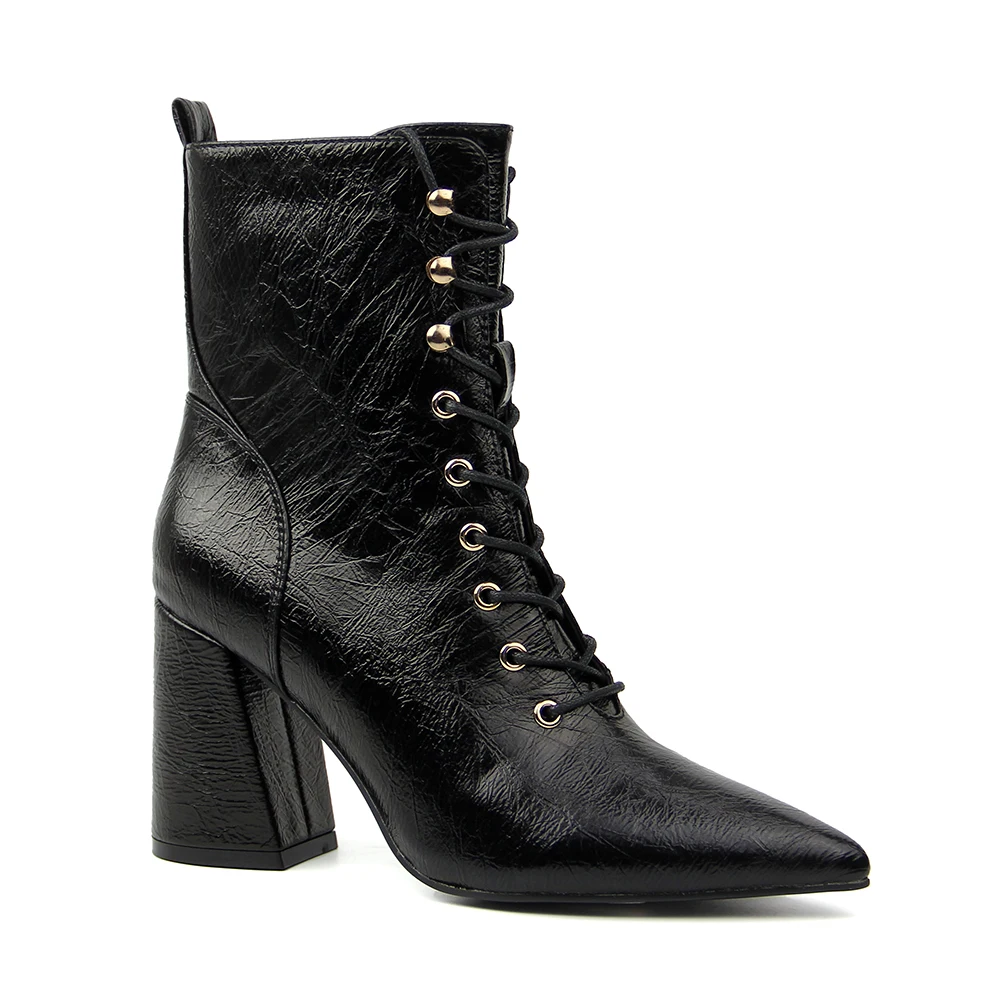 Sexy Designer Ladies Wrinkle Pu High Heel Boots Shoes for Women