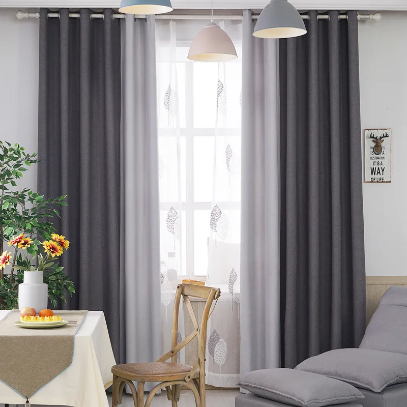 Dark Grey Two Tone Color Grommet Top Hotel Blackout Sheer Curtains ...