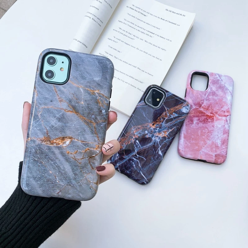 Marble Pattern Solid TPU PC Cell Phone Case For iPhone 11 Pro Max