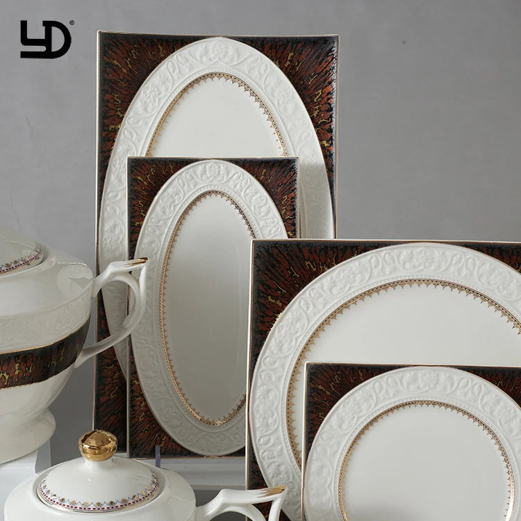 Customized Gold Dinner Set White Dinner Set 72 Pcs Square Ceramic Dinnerware Sets Luxury Buy
