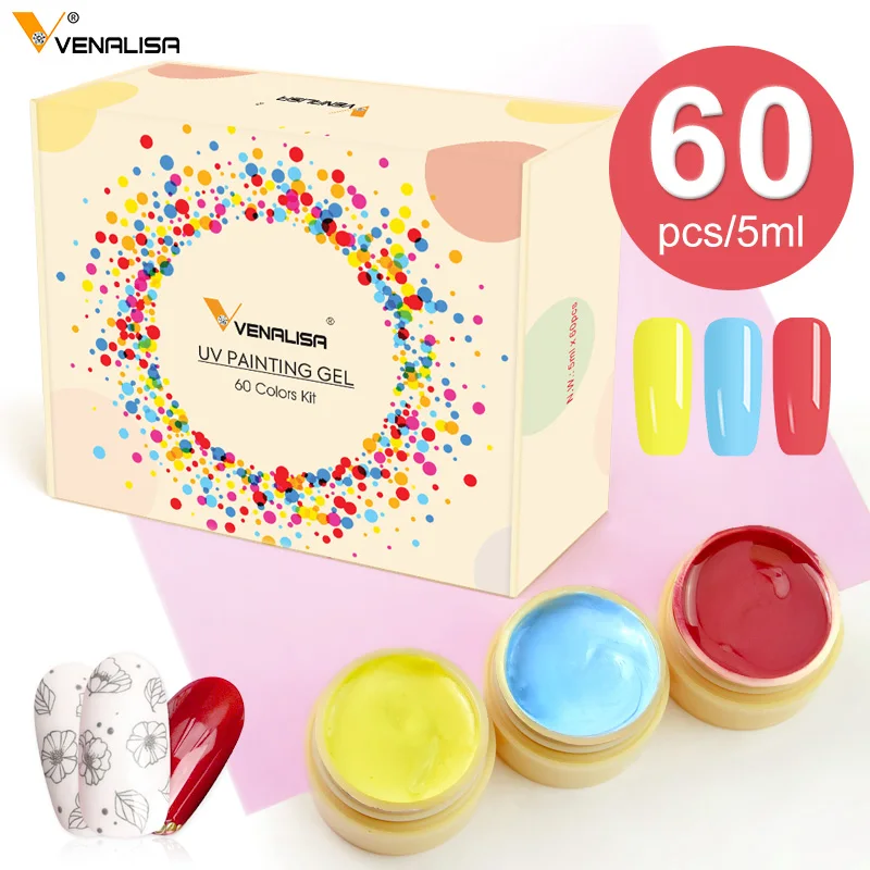 Venalisa color Gel Paint uv Nail Gel Soak Off Nail Art led lacquer 60 colors glitter rainbow Painting Gel nail polish
