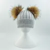2019 Hot Selling High Quality Cute Kids Hat Two Poms Angora Baby Girls Real Fluffy Raccoon Fur Winter Hat