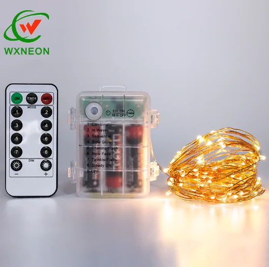 IP44 10m 100leds Battery Operated Portable Flexible LED copper Wire String Light with a remote