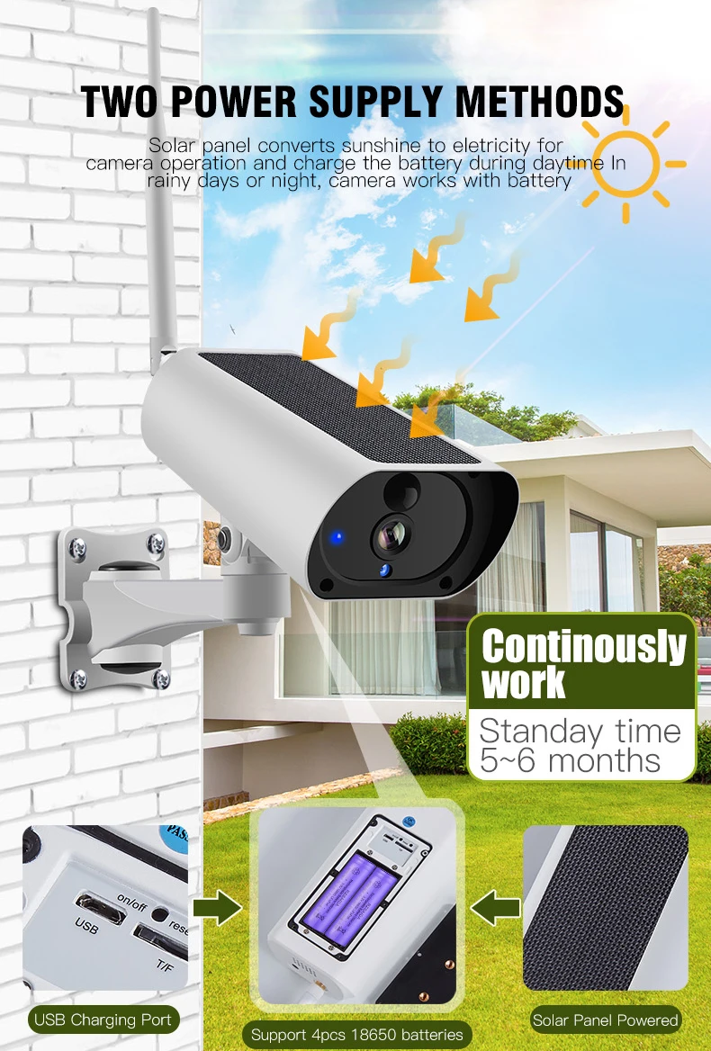 WiFi HD Battery Operated Outdoor Wireless Solar Power Security IP Camera