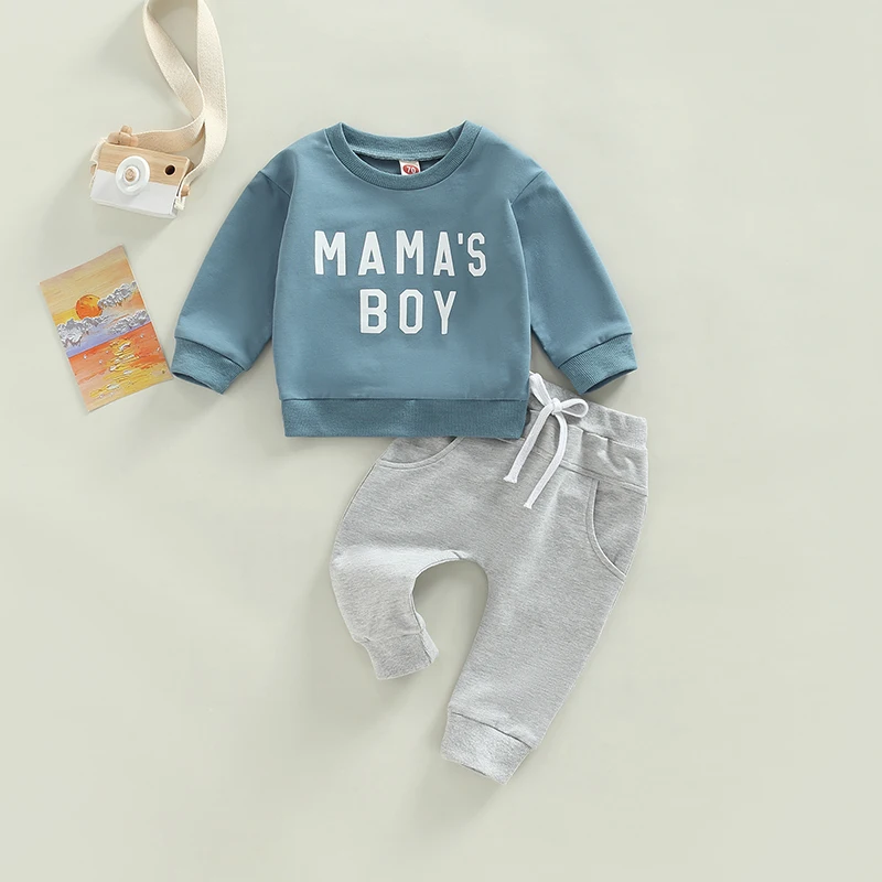 2pcs Boys Clothing Sets Outfit Mama's Boy Letter Pullover Sweatshirts ...