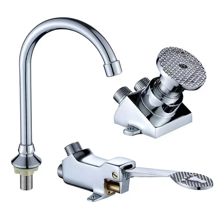 Single Hole Foot Pedal Valve Faucet Vertical Basin Switch Foot Operated