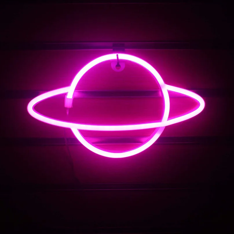 Planet Neon Signs Led Neon Wall Sign Pink USB/Battery Hanging Neon Light for Bedroom Kids Room Hotel Shop