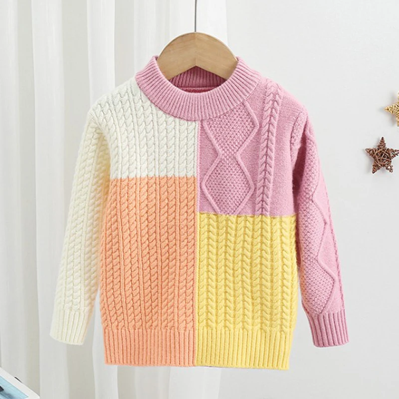 
Wholesale Trendy Kids Clothing Pullover Patchwork Little Girl Toddler Baby Girls Sweaters 