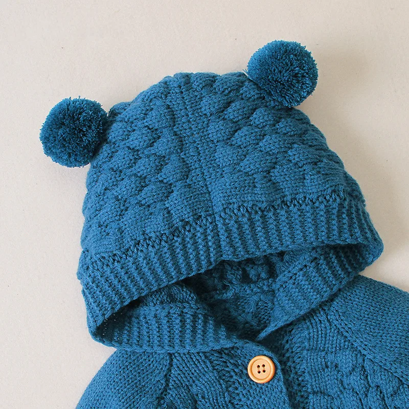 男婴衣服冬季外套保暖外套连帽儿童女孩婴儿小孩针织毛衣