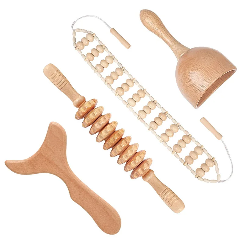 Portable Removable Handheld Wooden Massage Tools Set Wooden Roller
