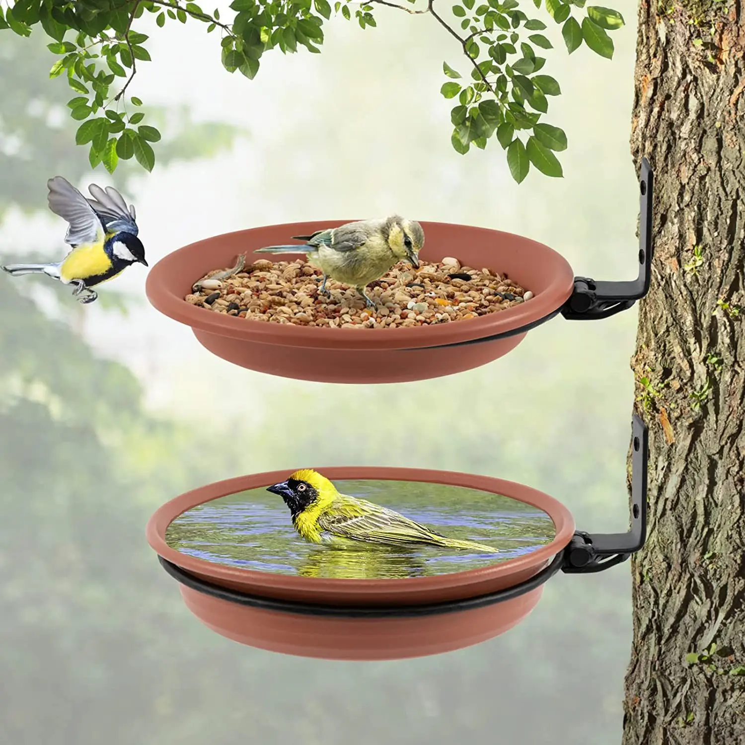 2pcs Birds Drinking Feeding Trays Tree Mounted Outdoor Birds Feeder