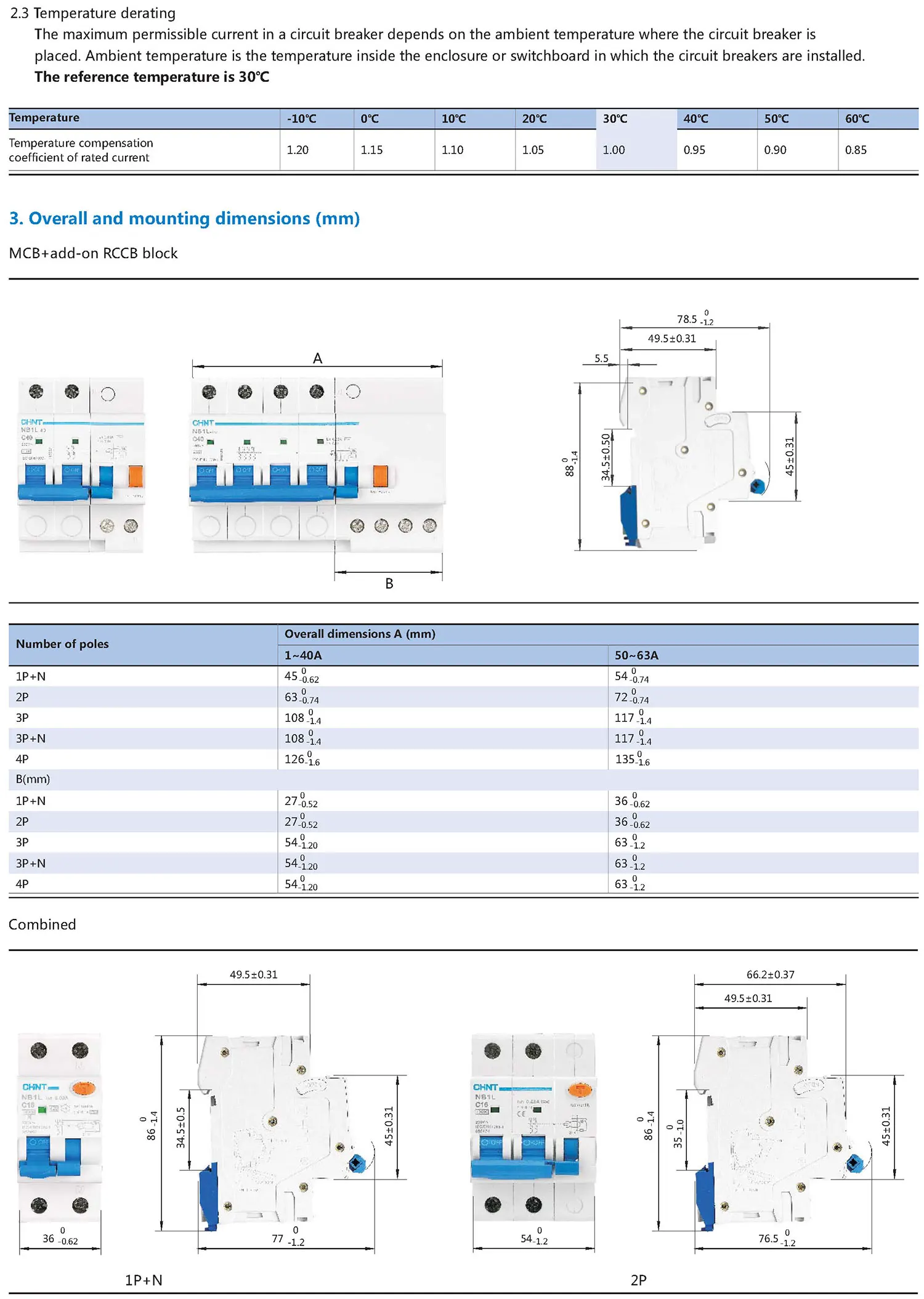 Chint original NB1L RCBO 1P+N B16 C10 C16 C20 C25 C40 C63 CHNT Residual Current Circuit Breaker with Over current Protection