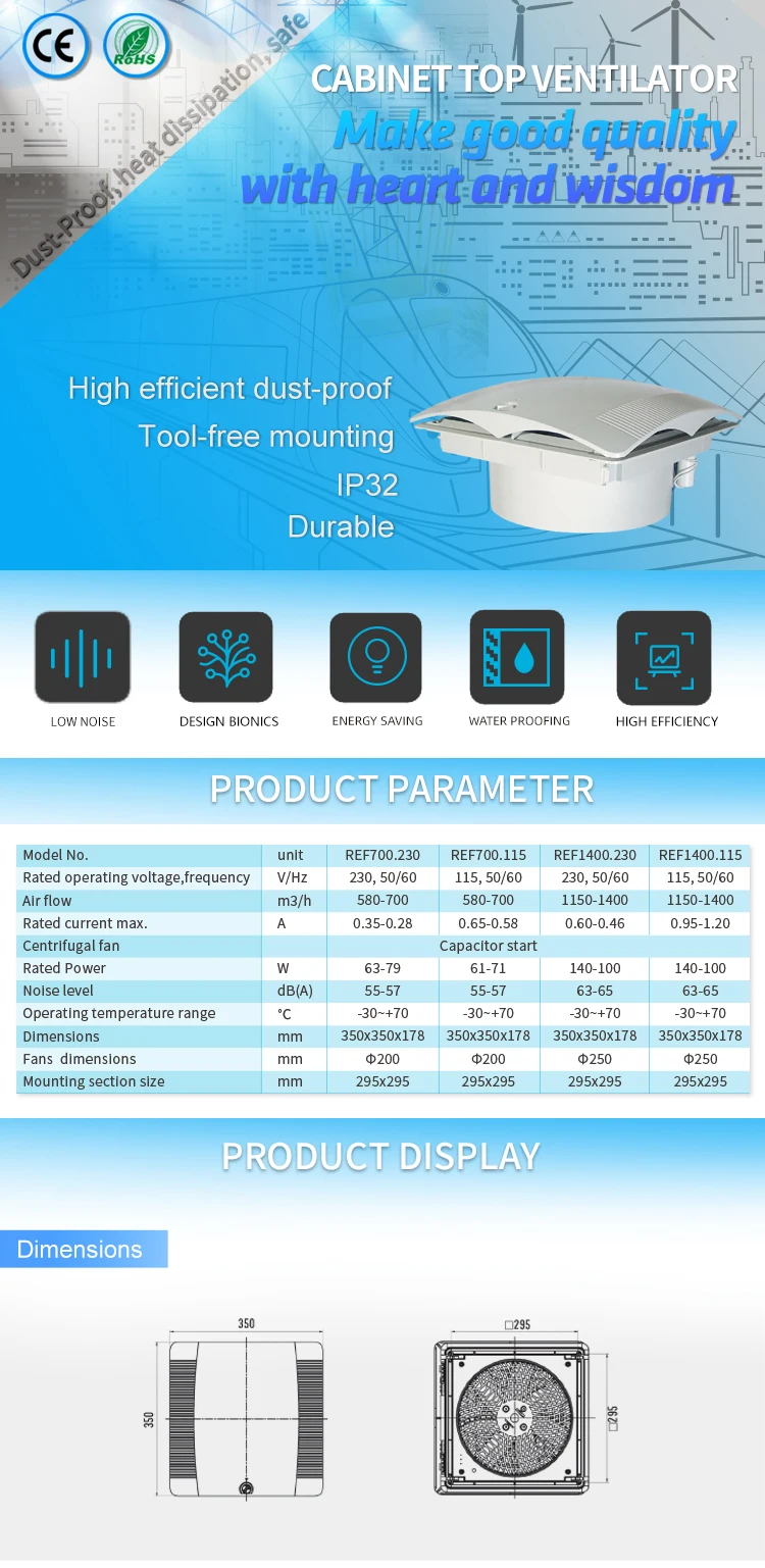 Roof Exhaust Fans, 350*350*178mm, 580-1400m3/h - detail 4