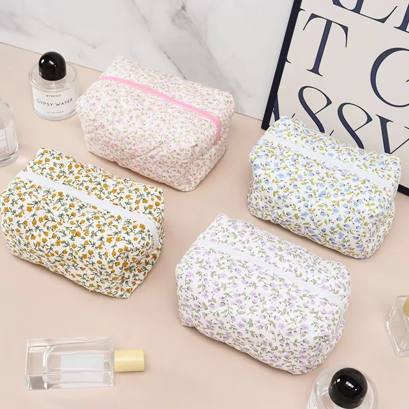 product super fashion cotton fabric makeup organizer cute bowknot jewelry cosmetic storage bag with durable zipper for home travel-100