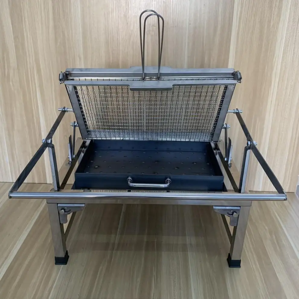 New stainless steel barbecue grill portable folding grill for outdoor camping grilling meat and fish rotating household BBQ rack details