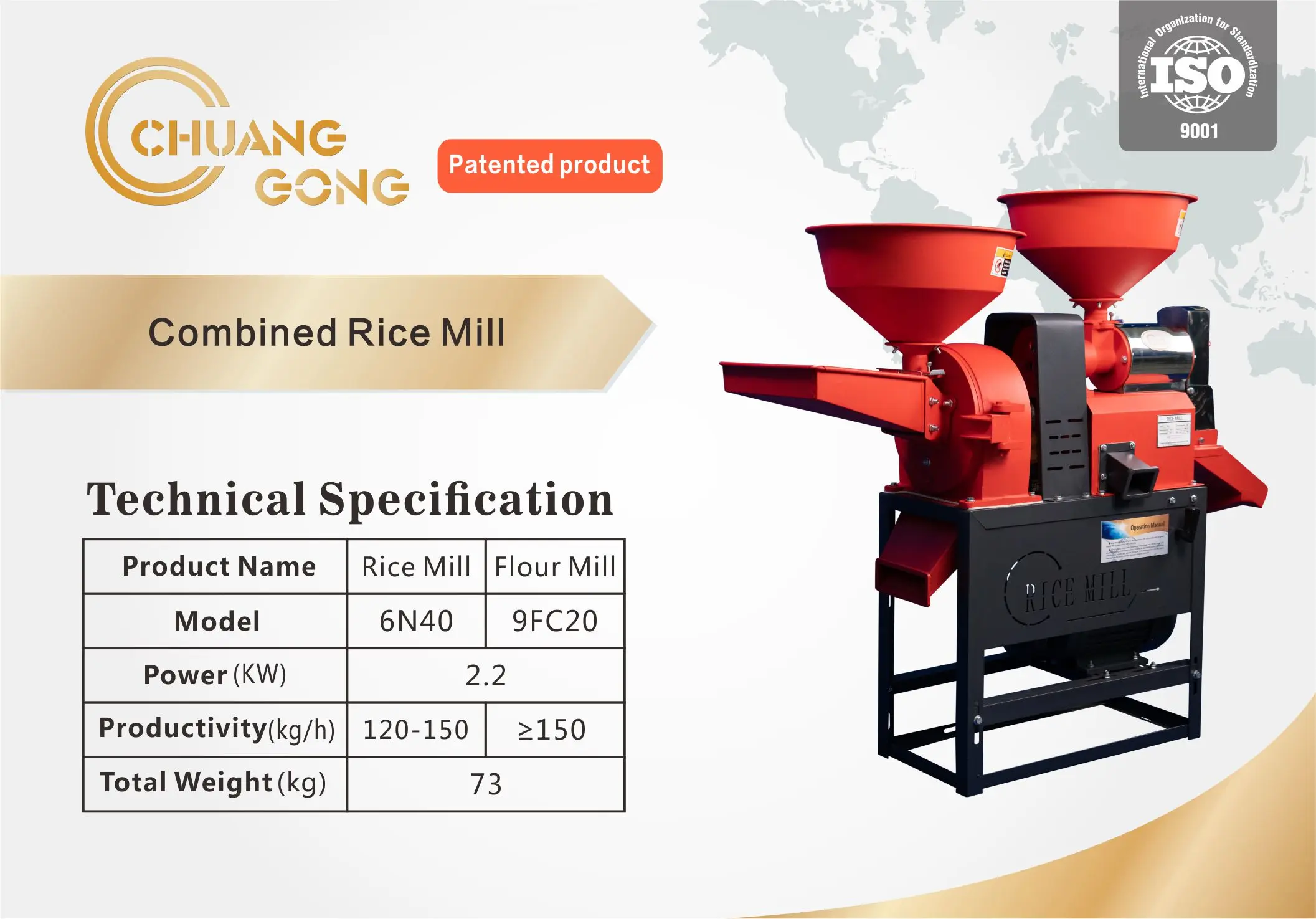 Chuanggong Stainless Steel 6N40-9FC20 Combined Portable Rice Milling Machine with Home Use Flour Mill