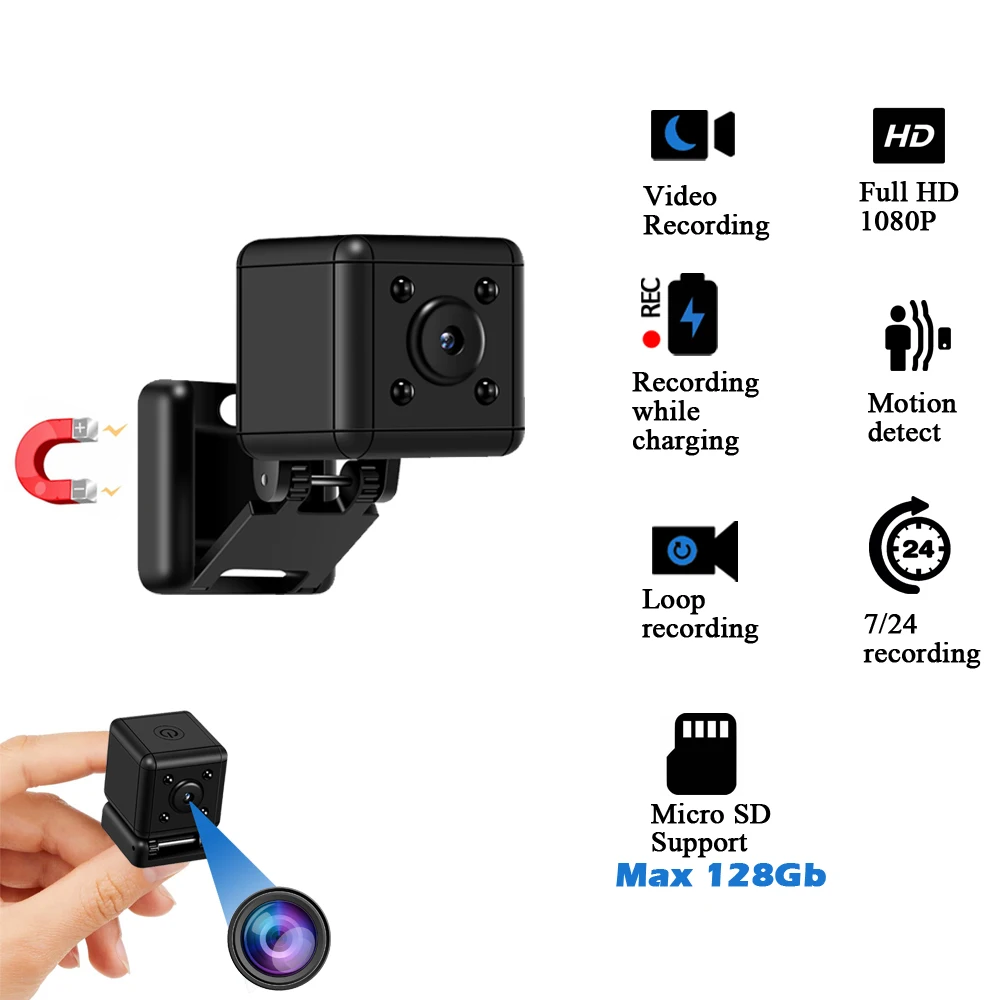 Portable Cube Digital Video Camera Ir Night Vision 1080p Hd Mini Dv
