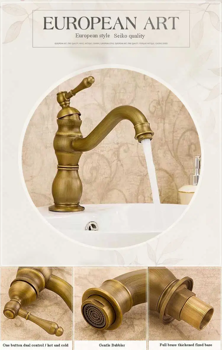 Wholesale Hot And Cold Water Mixer Single Hole Antique Brass Washroom Basin Faucet Taps