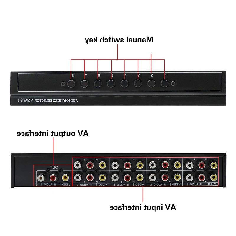 8 Ports Composite 3 Rca Video Audio Switcher Av Switch Box Selector 8