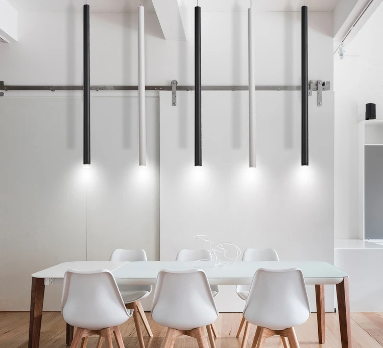 Suspended cylinder Fixtures black white aluminum office LED pendant light hanging chandeliers