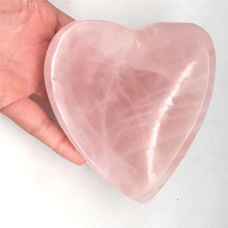 水晶石价格顶级品质天然粉红玫瑰石英水晶心形碗礼品