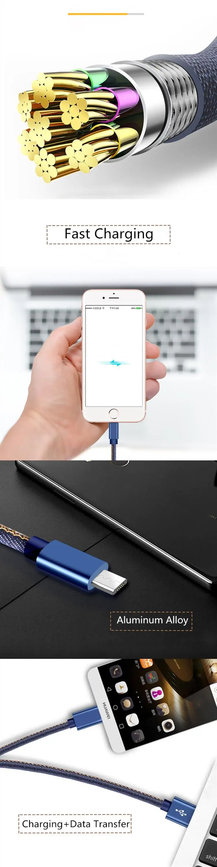 Factory Wholesale Original High Quality Denim Jacket 2A Fast Charging USB Cable MicroUSB Type-c Lighting USB Data Cable - ANKUX.COM