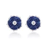 Blue Sapphire Gemstone Flower Shape Design Two Finger Ring 18k Gold Pave Zircon Diamond Jewelry