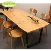 Home furniture solid wood pine slab dining table metal base/Restaurant wood dining table with live edge slab