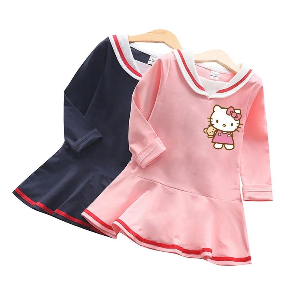 Wholesale Kawaii Sanrio KT My Melody Y2K Kids Cotton Dress Long Sleeve Pleated Skirt Girl Children Clothing Cute Princess Dress