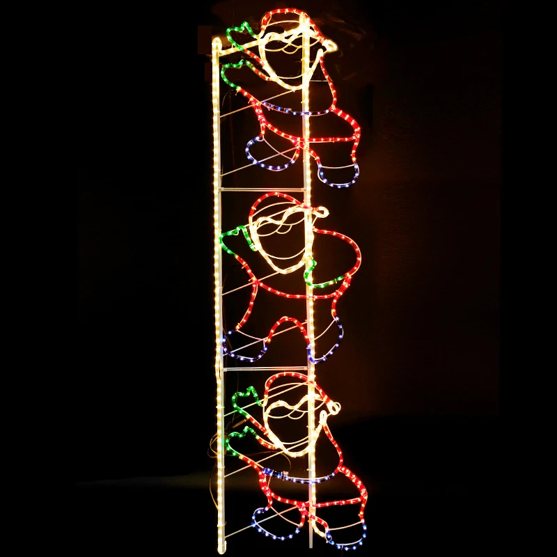 Outdoor Rope Frame Christmas Light Silhouettes Santa Fishing For