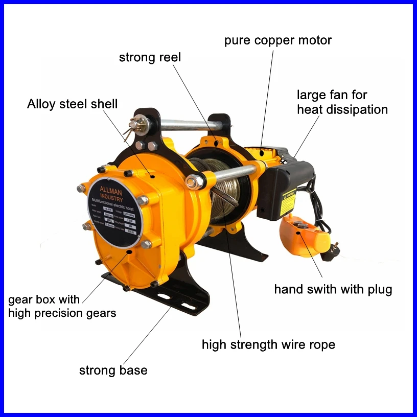 Allman 500kg Electric Winch Light Lift Winch Duty Winches Electrical 220v 1 Phase Aluminum Wire