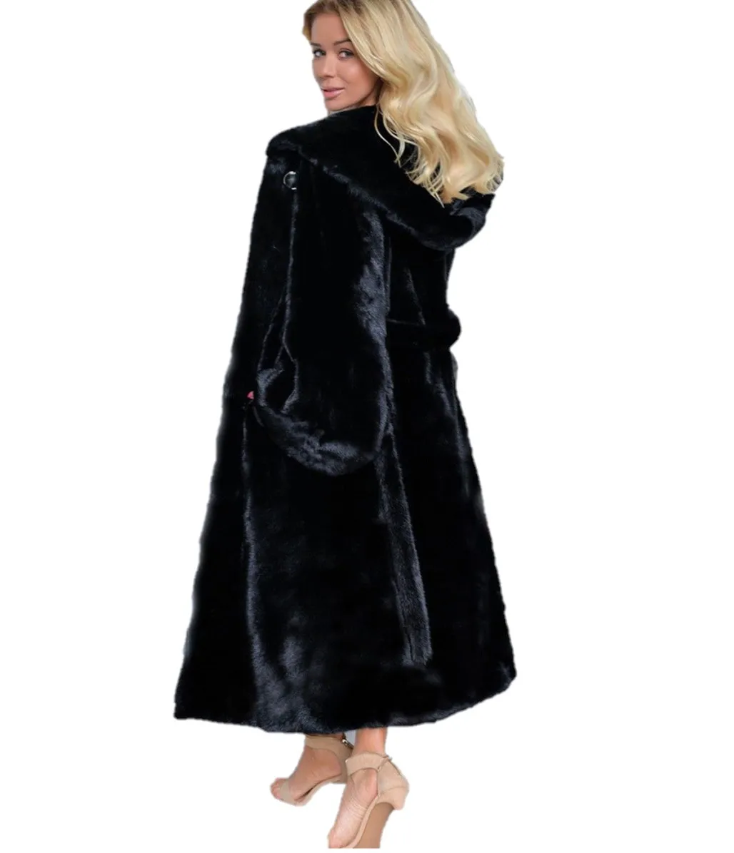 plus size faux fur hooded coat