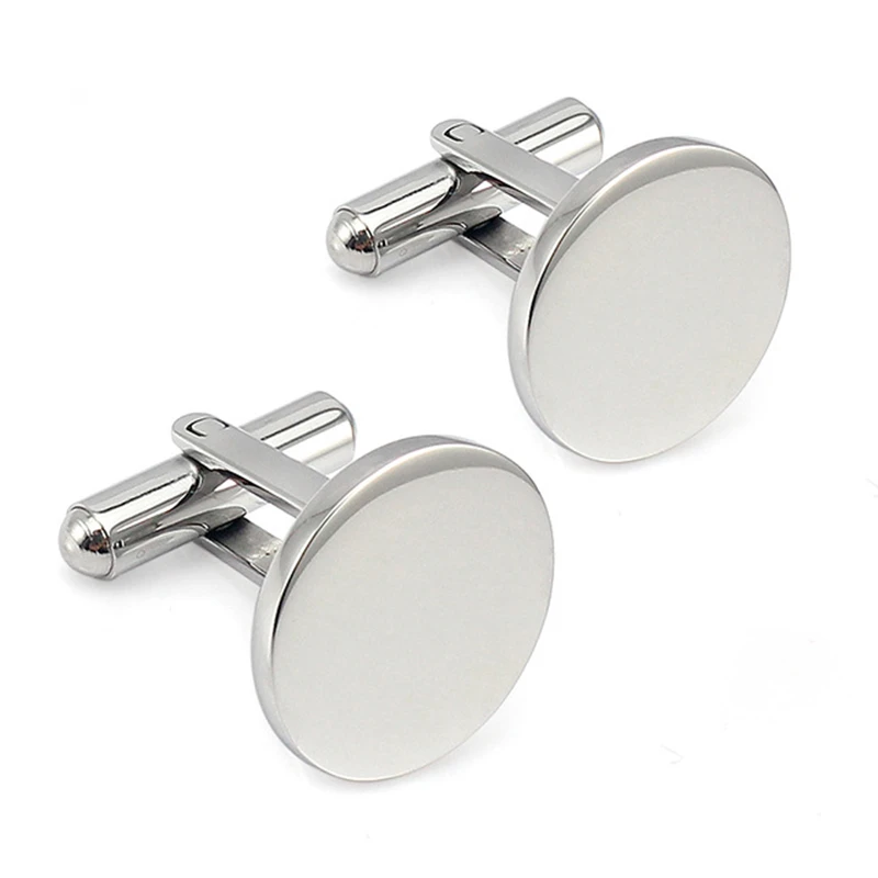Men Metal Engrave Logo Custom Cufflinks Stainless Steel Round Cufflinks Blanks Silver