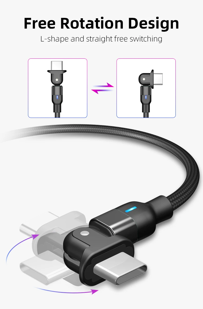 Amazon 2020 Wholesale On stock round 180 free rotation mobile data cable fast charging android cable - ANKUX.COM