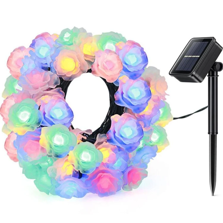 100 LEDs 12M Solar Powered Rose Fairy String Lights Multicolor for Wedding Event