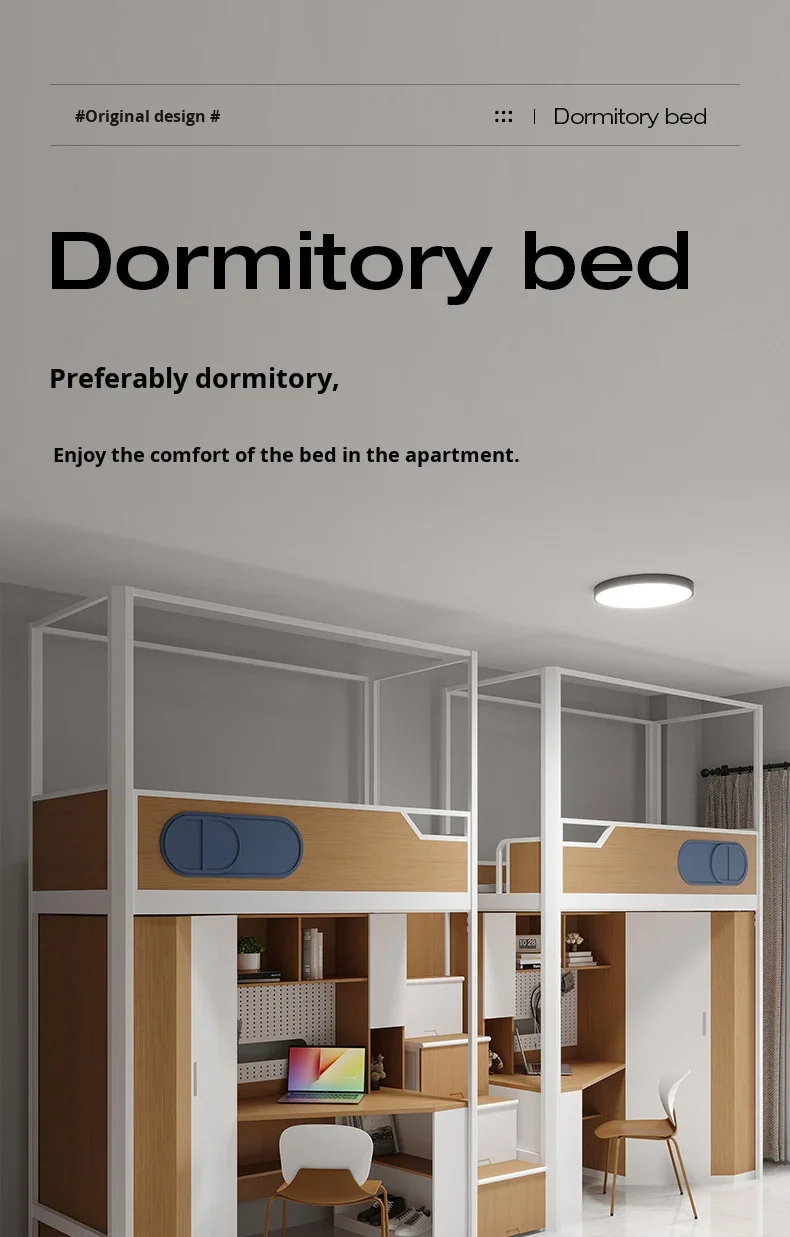 product custom free 3d design service iron upper bed and lower desk apartment dormitory metal frame bunk bed for students school-4