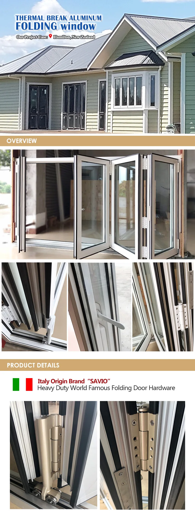 Door Manufacturer modern German hardware Double Glass waterproof Aluminum folding Door