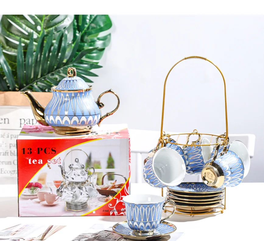 13 Pieces European Ceramic Tea Set Coffee Set Porcelain Tea Set With
