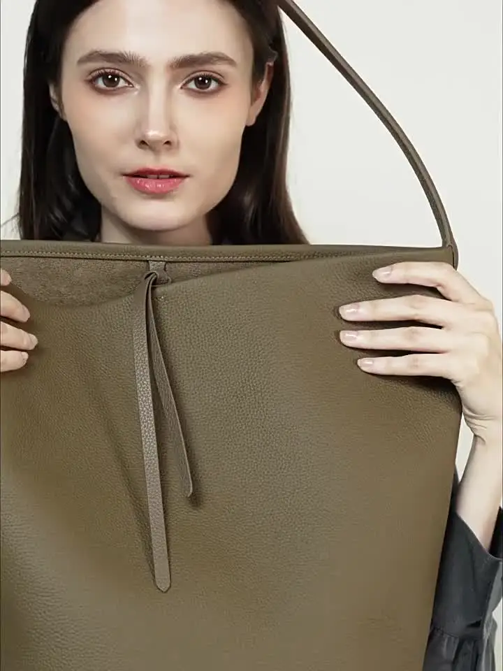 2025 New Fashion Oversized Genuine Leather Bucket Shoulder Bag for
