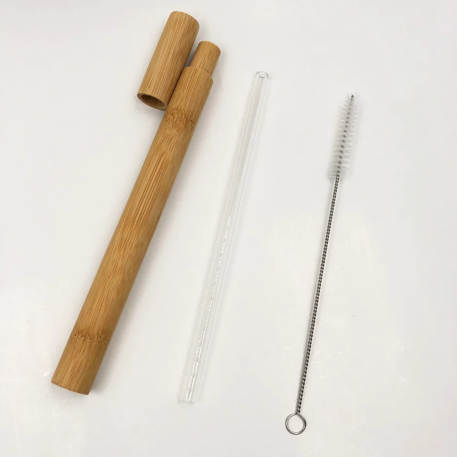 Leatchliving Clear Pyrex Straw packed in wood straw case