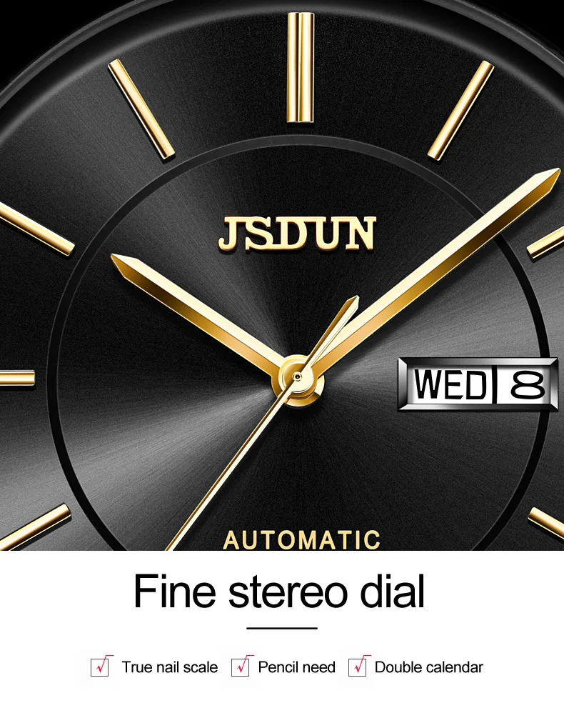 Men Hand Watch Luxury Brand JSDUN Men Automatic Mechanical Watch Stainless Steel Band Date Timepiece Clock For Men