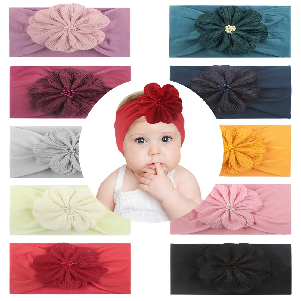 High Quality Soft Fabric Newborn Baby Hairband Big Flower Elastic Wide Headband Baby Girl Hair