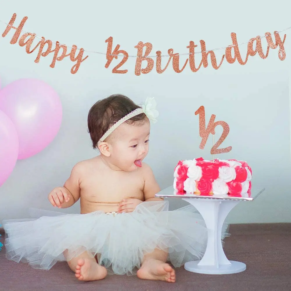 Rose Gold 1 2 Cake Topper Half Birthday Banner Crown Baby Girl 6 Months Happy 1 2 Half Birthday Party Supplies Decorations Buy Half Birthday Banner For Half Birthday Party Supplies 1 2 Happy Birthday