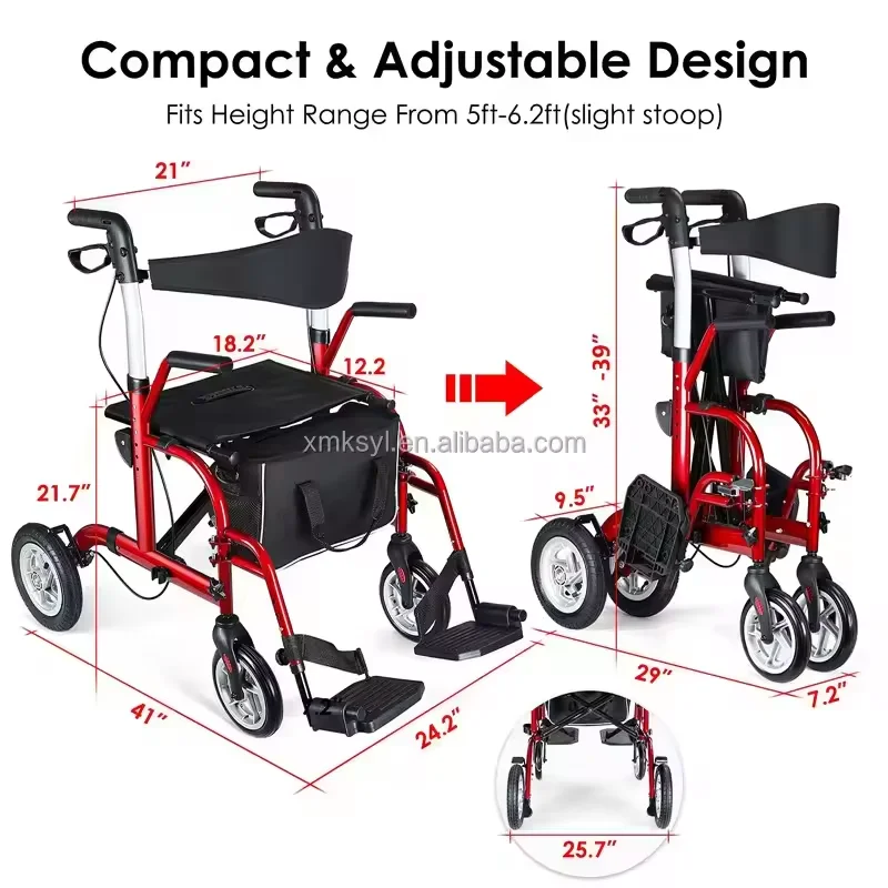 Hot Selling Aluminum Lightweight Rehabilitation Therapy Supplies Adult Elderly Folding Rollator Walker With Pedal supplier