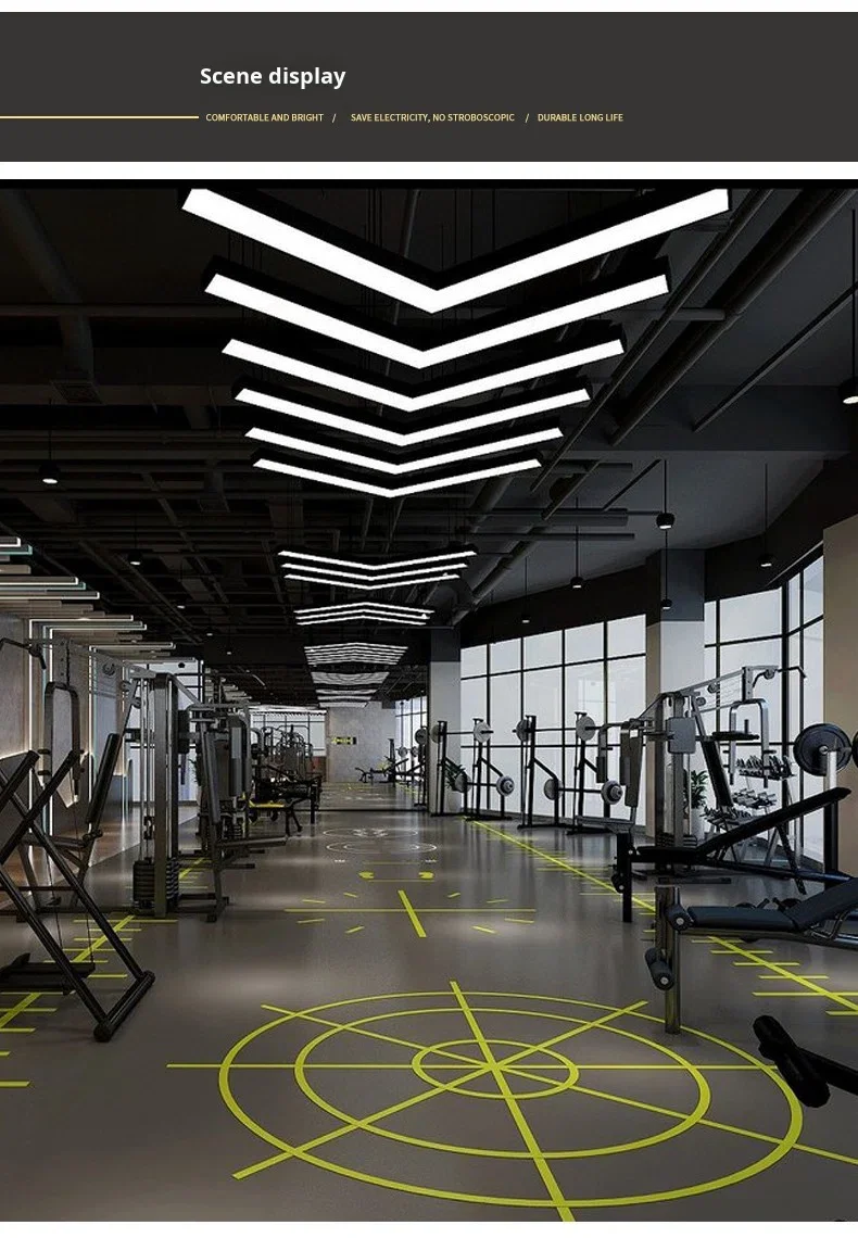 product creative shaped iron pmma hexagonal pendant light 6000k color temperature for office gym internet cafe mall industrial lighting-1