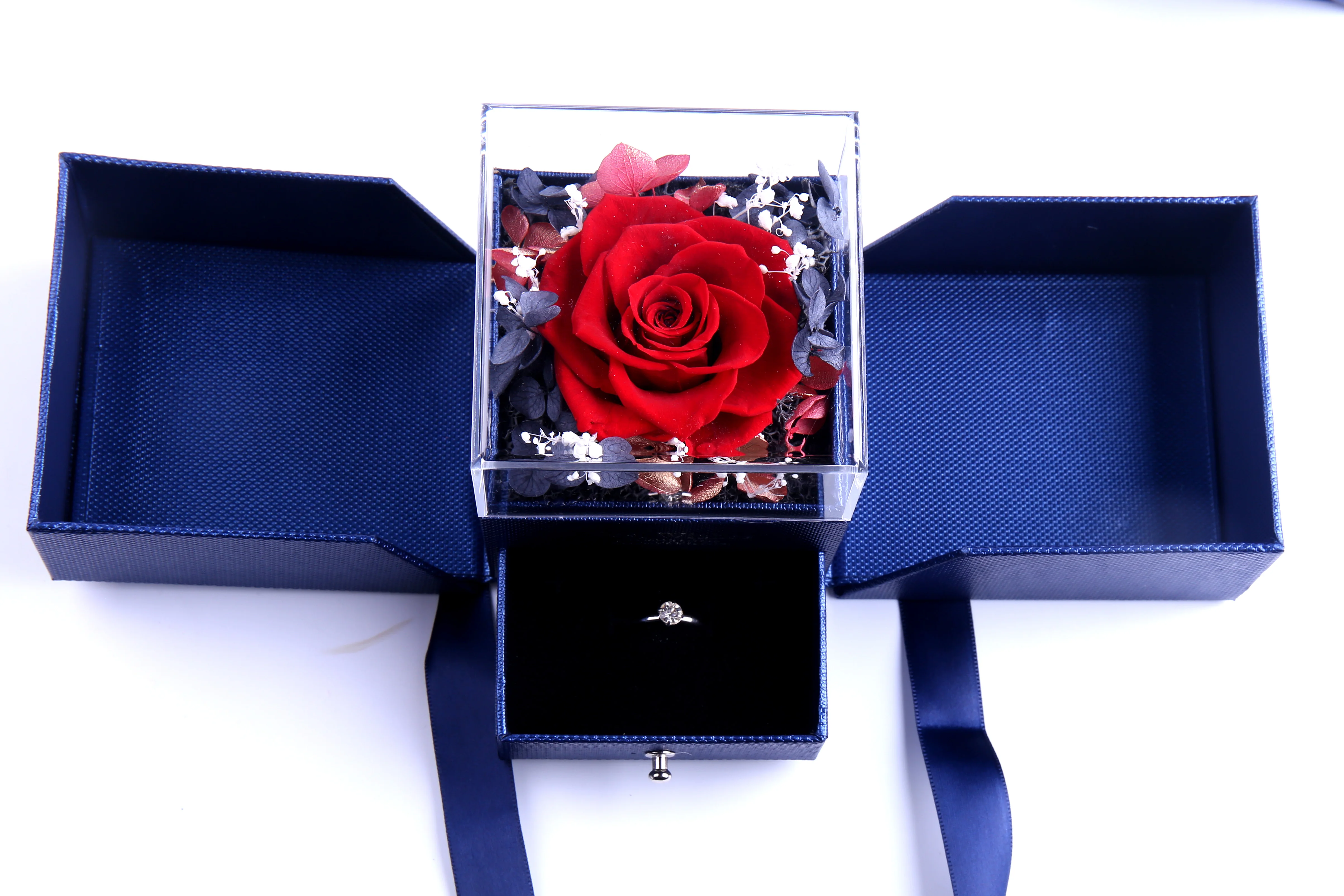 女人的创意礼物女朋友手工真正的玫瑰不朽的花首饰礼品盒永远开花