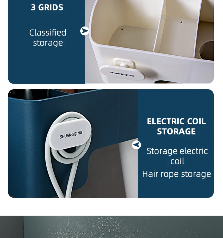 Adhesive Hair Dryer Holder Wall Mount-No Drilling Hair Dryer Styling Tools Organizer Storage- Multifunctional Shelf