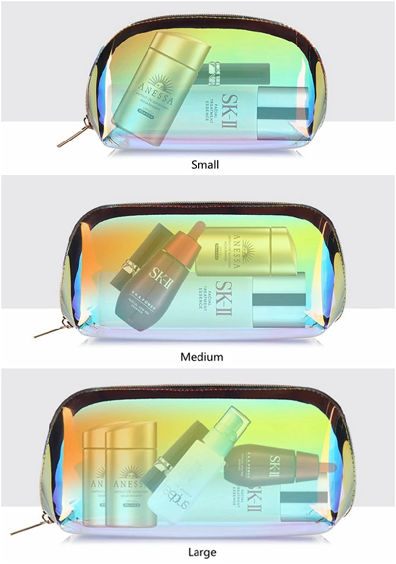 Laser transparent PVC cosmetic bag female portable large capacity ins fashion pvc zipper bag