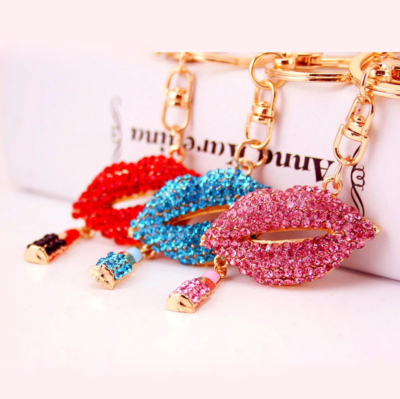 Hot Sale New Design Rhinestone Lipstick Lip Gloss Keychain Buy Lip Gloss Key Chainkeychain 