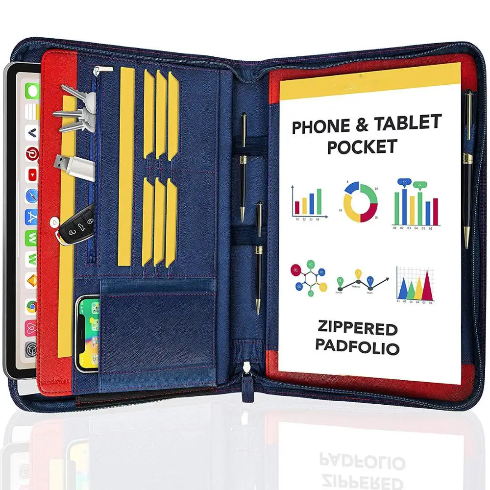 Zippered Vegan Leather Padfolio Portfolio Pad Holder Business Pu